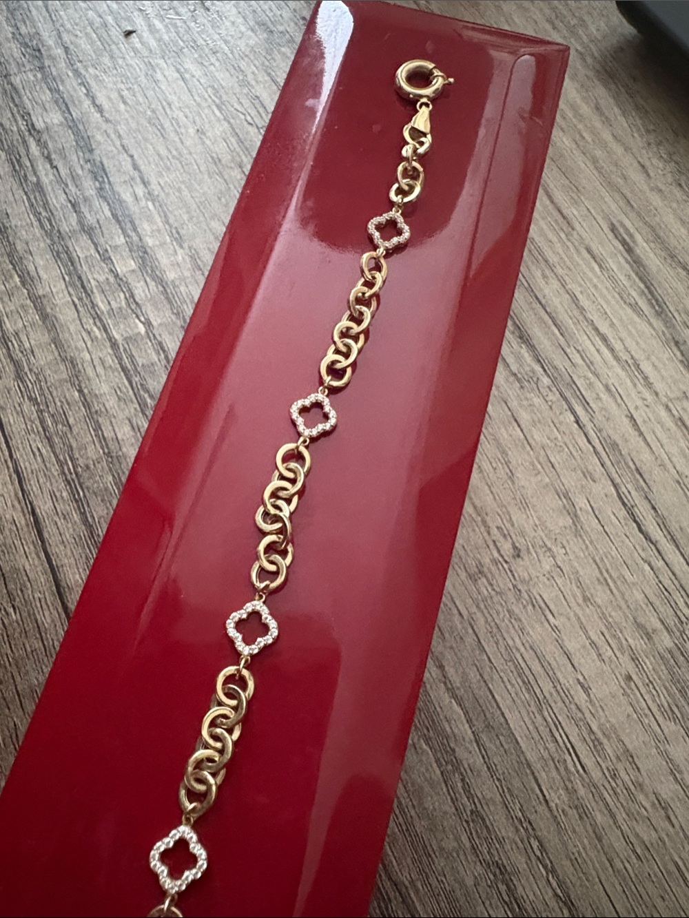 Gold-Tone Clover Link Bracelet with Crystal Accents